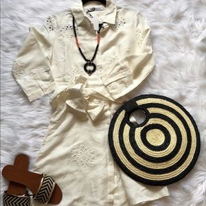 NWT! ZARA Ivory Linen Eyelet Belted Dress Sz S